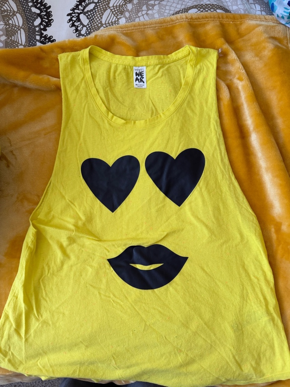 Yellow Zumba Graphic Emoji Tank with Heart Eyes